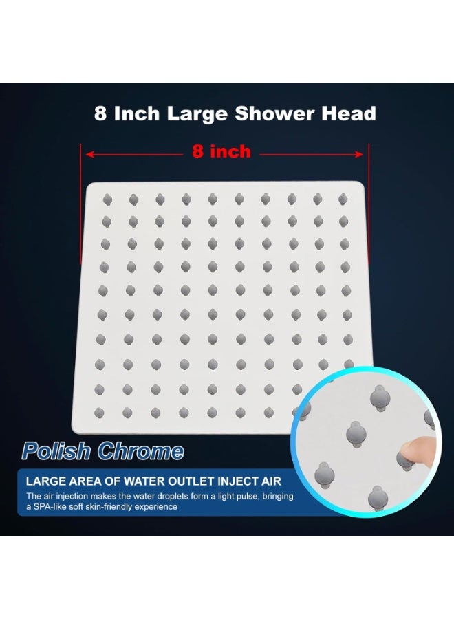 HIGH PRESSURE Rain Shower head, High Flow Stainless Steel 8 Inch Square ShowerHead, Pressure Boosting Design, Awesome Shower Experience Even At Low Water Flow (8 Inch, Chrome Finish) - Image 2